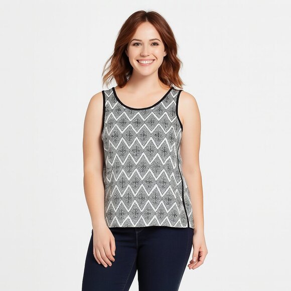 Banana Republic Tank Top L Black White Geometric Sleeveless Modern Office Chic - Picture 1 of 11